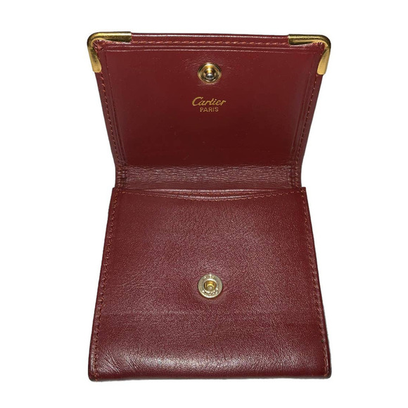 Cartier Burgundy Wine Leather Logo-embossed Coin Purse Mini Wallet - Picture 3 of 13